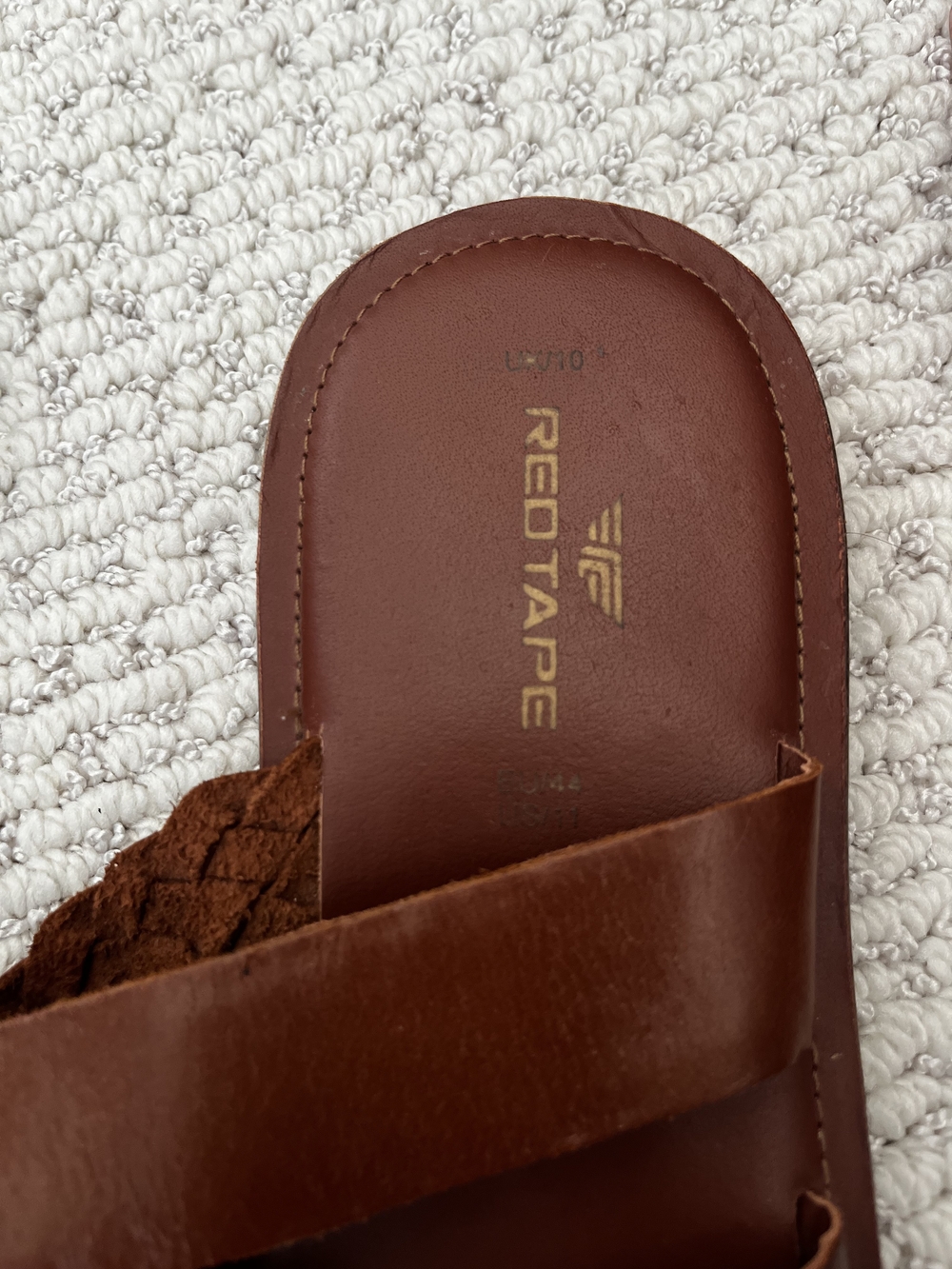 Red Tape Men's Braided Strap Brown Leather Slide Sandals Sz 10 - Picture 3 of 4